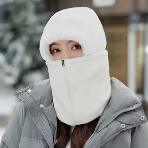 Winter 3-in-1 Windproof Thermal Hooded Headwear-Full Face and Neck Heater with Fleece Mask, Integrated Hat-Machine Washable Cold Weather Clothing, ideal for Motorcycle and Outdoor Activities-Compatible Safety-Available in White/Black, Winter Hat