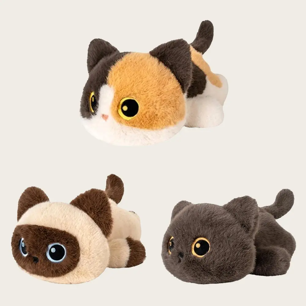Lifelike Black Siamese Kitten Stuffed Plush Toy, Unisex Kids' Artificial Touch Cartoon Doll, Girls' Birthday Gift, Animal Artificial Touch Doll