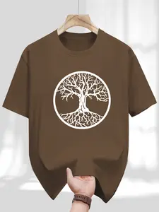 Men's Round Neck T-Shirt, Fashion Geometric Print, Retro Religious Style, Slim Fit, Long Sleeve, Perfect for Daily Wear, Gifts