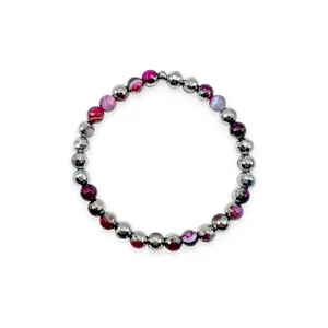 Brave & Bold - Silver Fuchsia Agate Faceted Mini Stacker Bracelet