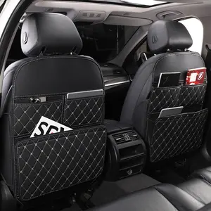 Car Seat Back Protective Kick Protective Cover with Storage Bag, PU Leather Car Seat Back Storage Cover, Seat Covers, Universal Car Interior Accessories