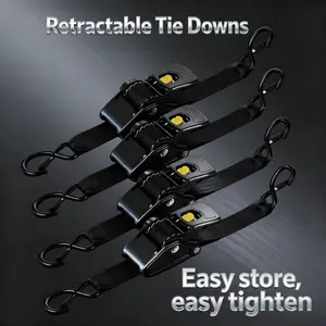 2" x 10' Retractable Ratchet Straps 2- or 4- Pack-(3500lb Break Strength)-Heavy Duty Self Retracting Tie DownStraps for Truck, Cargo Trailer