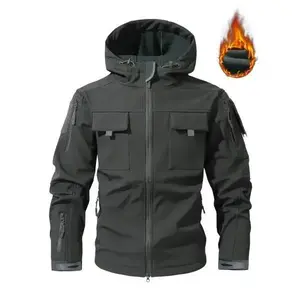 Men's Autumn & Winter Fleece Lined Thick Hooded Camo Jacket with Zip Front Closure Windproof Water Resistant Softshell Fabric for Running Hiking Cycling & Everyday Casual Wear