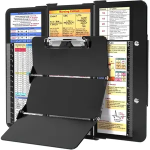 Foldable Nursing Clipboard, 3-Layer Aluminum Clip Board with Nursing Edition Cheat Charts, Low-Profile Clip & Pen Clip Pocket for Students, Nurses, and Doctors, Black