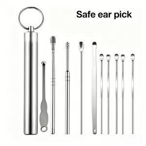 10 Pcs Stainless Steel Ear Cleaning Tool Set, Rotating Ear Pick Spoon, Portable Keychain Storage, Safe Earwax Removal Tools for Adults Kids Daily Ear Care