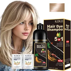 MJDMJD 17.6 oz 5-in-1 Golden Brown Hair Dye Shampoo(Include 24 ml Hair Mask),Plant-based Extracts,Including Polygonum Multiflorum And Ginger Extracts,Gentle And Non-damaging,Long-lasting Color,Suitable for Both Men And Women,Perfect Christmas Gift