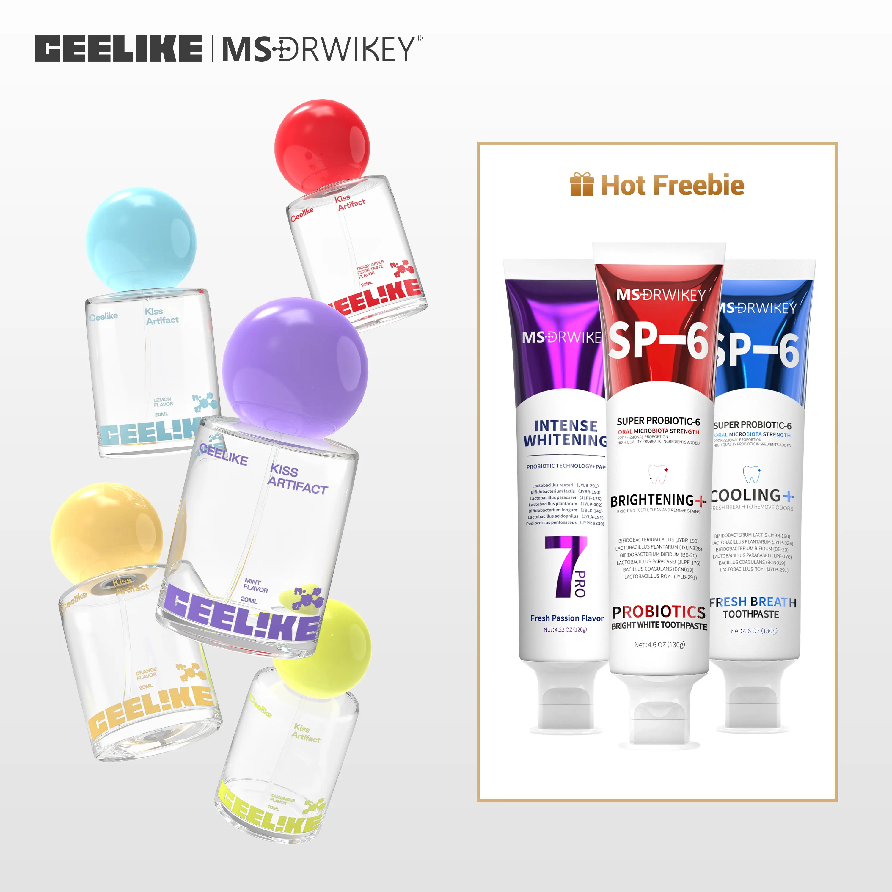 CEELIKE 5 Color Mouth Spray & Toothbrush Combo, Mild Formula, Gentle Oral Care for Fresh Breath & Healthy Mouth