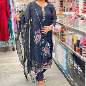 Premium Quality Pakistani Black 3 Piece Kurthi Set for Women - Womenswear, Overalls