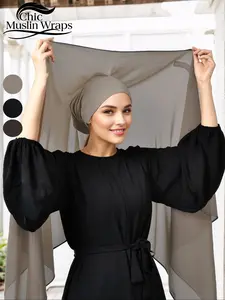Women's Breathable Chiffon Hijab Scarf with Hat, Casual Prayer Shawl, Magnetic Buckle, Suitable for All Seasons, Head Scarf, Modesty