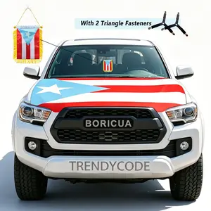 Premium Light Blue Puerto Rico Car Hood Flag Set with Mini Mirror BORICUA Banner & Free Fixing Clips | Stretchable 120x150cm PR Boricua Vehicle Decor Set for June National Puerto Rican Day Parade & Festivals
