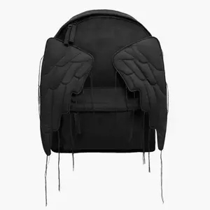 Angel Wings Backpack Japanese Style Women Tote Bag Creative Tassel Shoulder Bag Stylish Solid Color Canvas Zipper Y2k Travel Bag