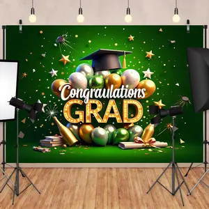 Congrats Grad Backdrop Graduation Party Backdrop Cap Balloon Background Cloth Grad Tapestry Wall Hanging Photography Background Polyester Fiber Indoor Outdoor Ceremony Event Studio Photo Booth Decor Prop Wall Art