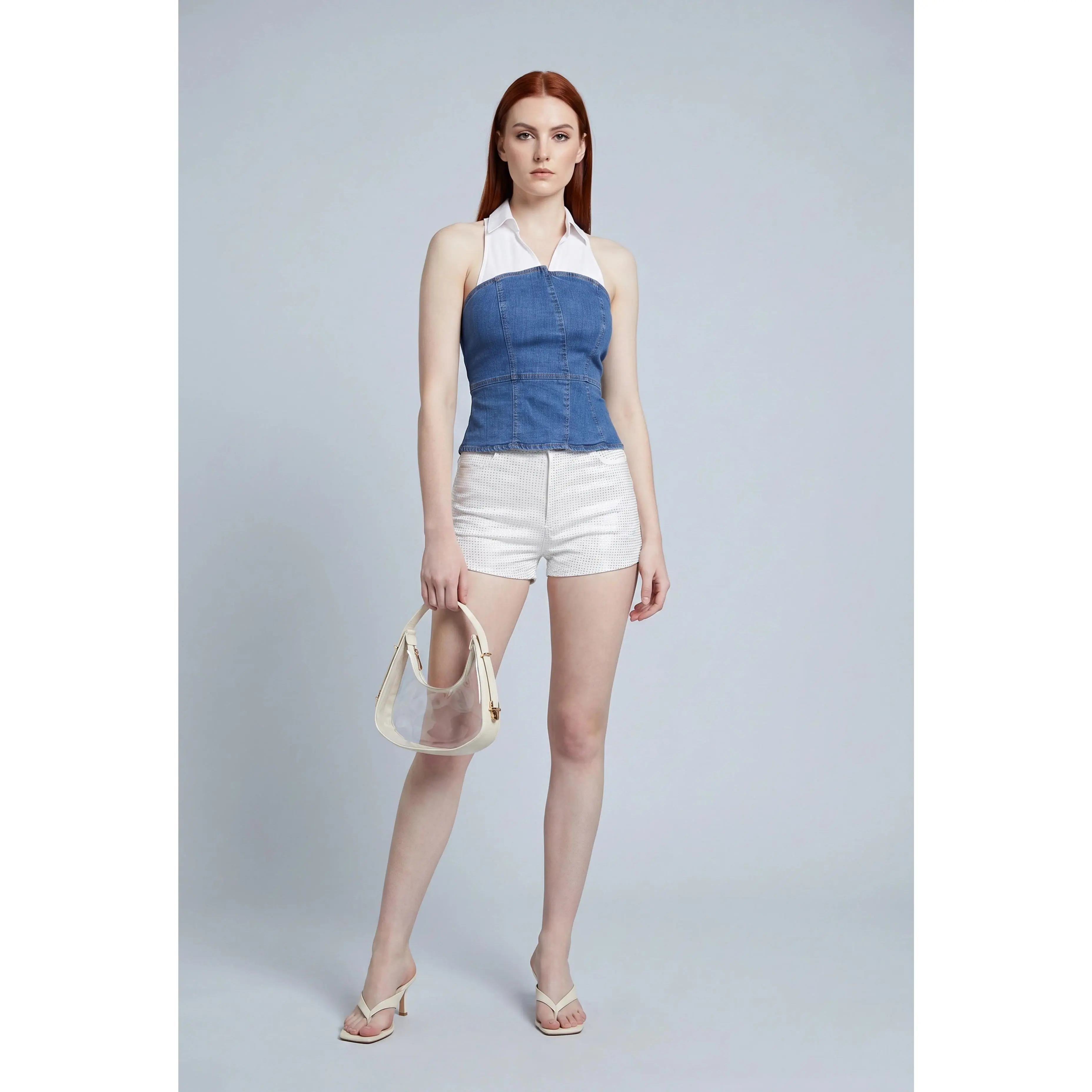 Layered Look Denim Corset Top
