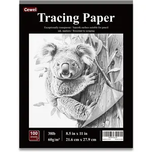 100 Sheets 8.5”x11 Translucent Vellum Tracing Paper (38 lb/ 60 GSM) Paper Pad for Sketching Drawing Overlaying Images Art Papers