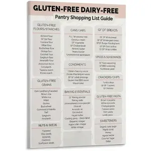 Gluten Free Food Chart Restaurant Decor Poster (5) Canvas for Bedroom Living Room Decor 08x12inch(20x30cm) Frame-style Colorful Ornaments