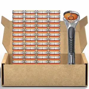 48-Piece Men's Razor Blade Replacement Set with Handle, Sharp Handheld Razor Blade for Smooth Shaving, Works with Standard Razor Handles, Razors for Men, Bulk Disposable Blades Face Head Body Shaving