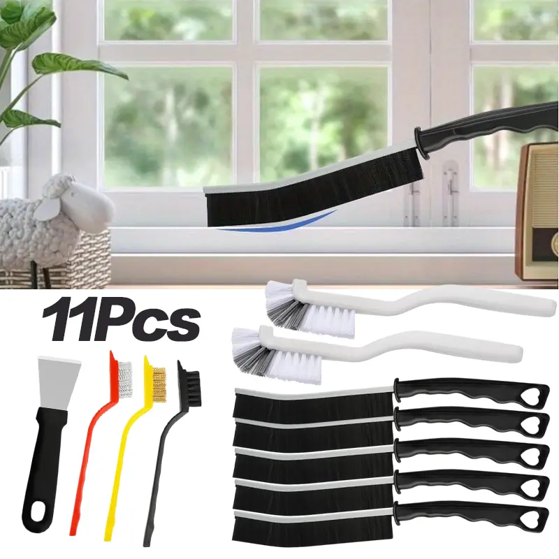 [Tools & Hardware] A Set of 11Pcs Crevice Cleaning Brush Set,Hard Bristle Cleaning Supplies for Kitchen,Bathroom,Corner,Grout,Sink,Cup,Teapot,Bottle,Blender