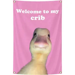 Welcome to My Crib Funny Flags Duck 2x3 Feet Bedroom Wall Art Tapestry for Family Dormitory Living Room With Four Brass Buckle Holes (YELLOW)chic design  room bedroom