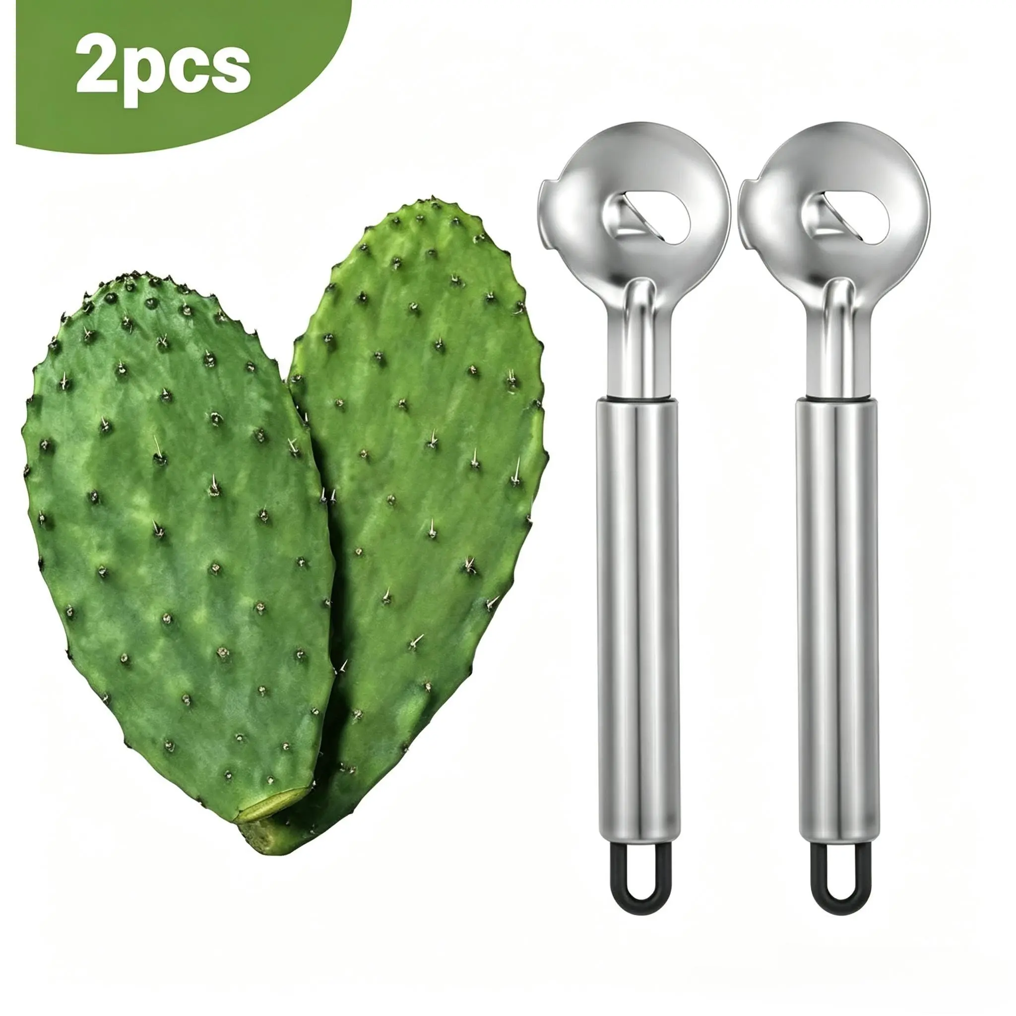 2PCS Cactus Shape Home Supplies Kitchen Tool Set - Stainless Steel Blade, Solid Metal Paring Knife, Peeling Spoon, Chinese Noodle & Veggie Cutter, Ergonomic Multi-Use Unisex Durable Peeling Utensils for Home Cooking