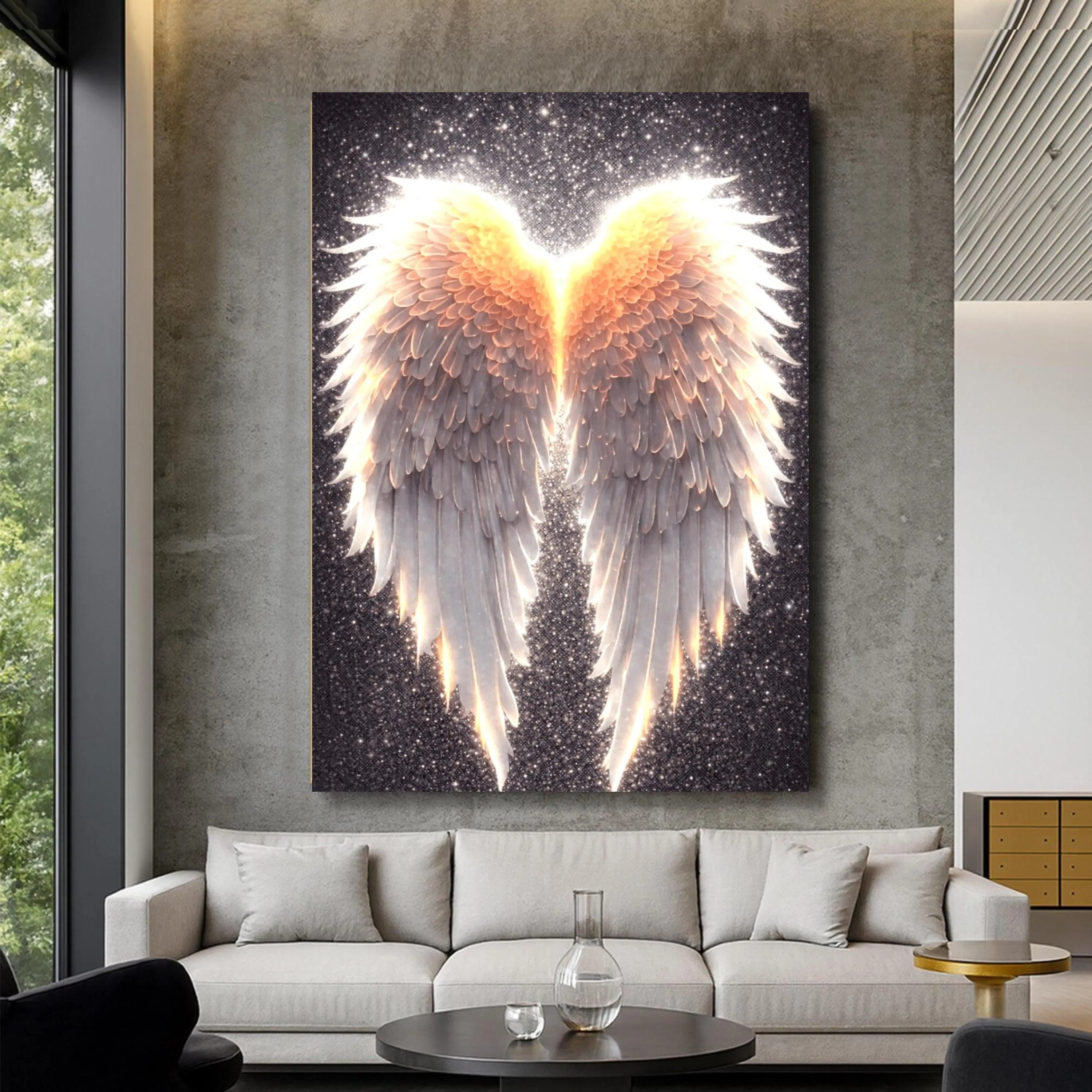 [Sale off up to 40%] [Frame Canvas] Glowing Angel Wings Canvas Art, Spiritual Home Decor
