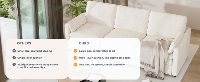 AECOJOY 89" Modern Chenille Sofa Couch,Comfy Cloud 3 Seats with 2 Removable Pillows, Deep Seat Indoor Furniture Large Size Ergonomic Design