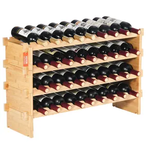 VEVOR 36 Bottle Stackable Modular Wine Rack,  4-Tier Solid Bamboo Wood Storage Racks, Floor Freestanding Wines Holder Display Shelf, Wobble-Free Shelves for Kitchen, Bar, and Cellar (Natural Color)