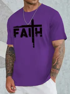Men's Plus Size Letter Print T-Shirt, Casual Loose-Fitting Short Sleeve Top, All over Print Long Clothing for All Seasons