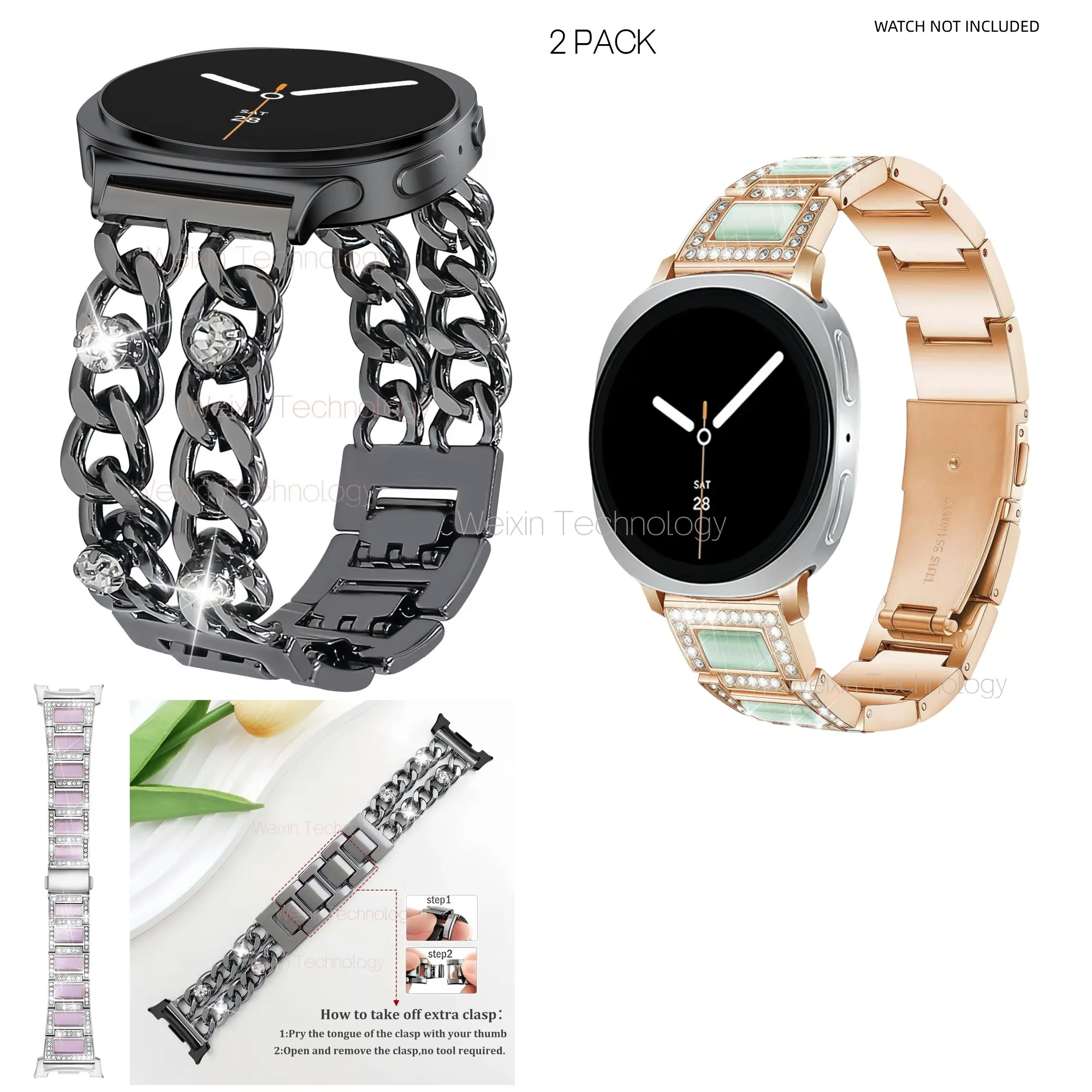 The diamond bracelet strap fits Samsung Galaxy Watch 8 40mm/44mm, Smart watch straps, and the metal replacement strap fits Galaxy Watch 8 Classic 46mm women's strap. Flash Diamond Cowboy Bracelet, Diamond Metal Strap, Smartwatch Accessories