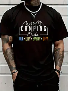 100% Cotton All Day Every Day Funny Camping Mode Quote Nature Campfire T-Shirt Women's Men's Graphic Tee Crew Neck summer vacation Tops