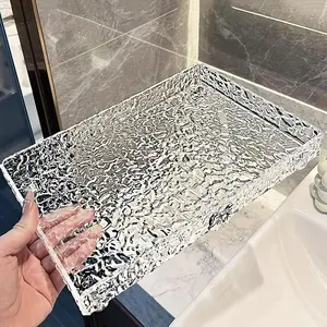 Water Ripple Tray, Long Rectangle Living Room Home Acrylic New Tea Tray Water Cup Teaware Fruit Dish, Aesthetic