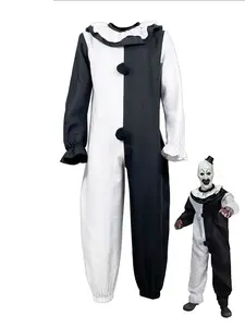 Art Clown Role-Playing Movie Horror Costume Jumpsuit, Men's Halloween, Loose-Fitting Party Style, Embroidered Zipper Design