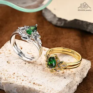 BEASON Jewelry Court-style emerald marquise zircon ring Set, light luxury durable court design women's rings, versatile for various occasions Ring .