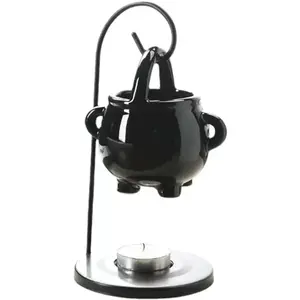 Hanging Pagan Cauldron Oil Burner, Black Wax Warmer Aroma Diffuser, with Handle, for Essential  Wax Melts, Enchanting Witches' Home Decor Element.