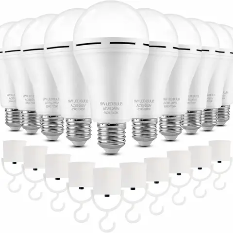 Super Bright LED Emergency Bulb 4-Pack, Rechargeable A19 E26/E27, 9W (60W Equivalent) 6000K Daylight Battery-Powered Lamp with 1200mAh, 2.7 Inches Diameter, 4-5h Outage Light for Home Power Outage & Regular Use, Household Items