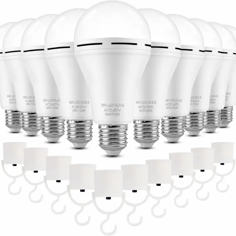Super Bright LED Emergency Bulb 4-Pack, Rechargeable A19 E26/E27, 9W (60W Equivalent) 6000K Daylight Battery-Powered Lamp with 1200mAh, 2.7 Inches Diameter, 4-5h Outage Light for Home Power Outage & Regular Use, Household Items