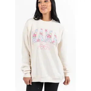 Mama Floral Bow Cream Graphic Sweatshirt