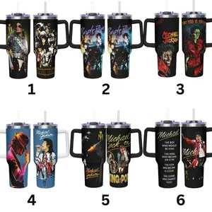 King of Pop MJ 40oz Tumbler with Handle – King of Pop MJ Fan Cup Insulated Travel Mug Gift, 40oz Handle Tumbler - Music Icon Tribute 40oz Handle Tumbler – Inspired Stainless Steel Travel Cup, Fan Gift