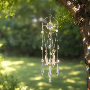 Crystal Sun Catcher, Garden Suncatcher Hanging Wind Chime, Handmade Rainbow Maker Indoor Outdoor Decor for Window Bedroom Courtyard Garden, Bless Gift
