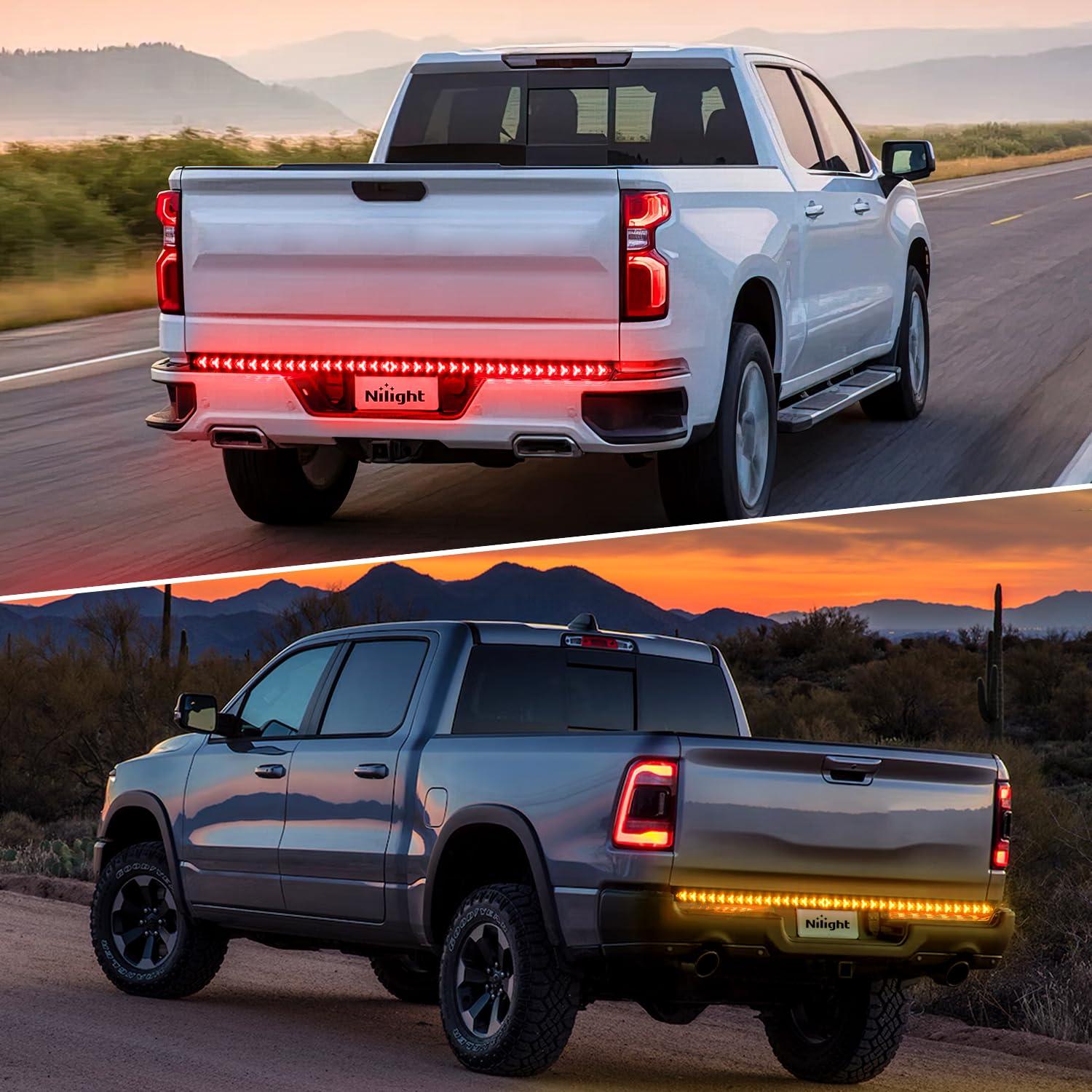 47in Truck Tailgate Light Strip Bar Arrow with Red Running Brake Lights Amber Turn Signals Strobe Lights LIGHTING Arrow LED Tailgate Running Light Kit, Bar Strip for Truck, Strobe (Flashing) Brake Flexible Switchback Red Amber Yellow Sequential, 540 LED