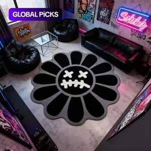 Round Bedroom Carpet, Fashionable Floral Mat, Creative Hip-Hop Style, Suitable for Young Adults, Reflective Short Velvet, Hand Wash Only, Round Floral Rug, Floral Area Rug #GLOBAL PICKS