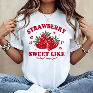 Strawberry Sweet Like T Shirt Strawberry Print And Text Design For Casual And Sporty Outfits