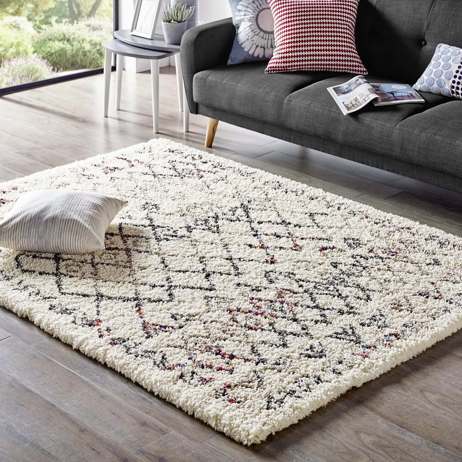 Modway Skadi Rainbow Diamond Shag Area Rug, Multicolor Modern Floor Rug - Fluffy, Elegant, Cozy Piece for Living Room Decor, Fluffy Modern Rug
