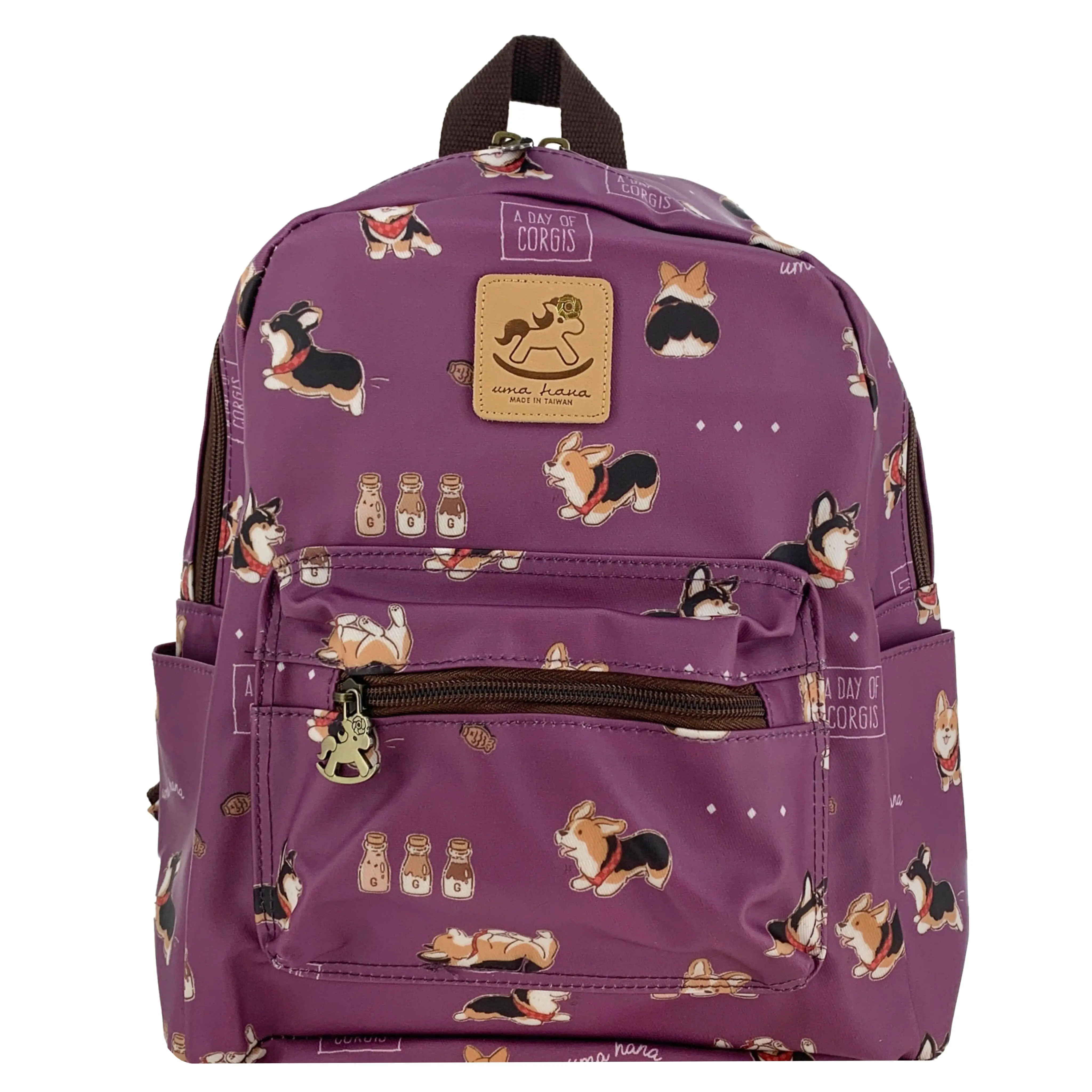 Purple Tricolor Corgi Small Backpack