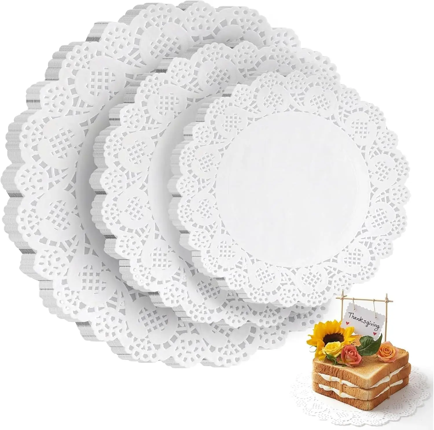 36 Pack (12 Each 6.5”, 8.5”, 10.5”) Paper Doilies – Round Lace Paper Placemats for Cakes, Dessert Trays & Table Decor Doilies for Thanksgiving Day, Wedding, Tea Party, Crafts