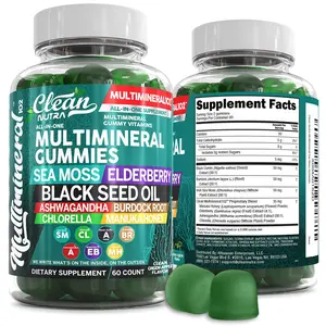 Clean Nutra Multimineral Gummies with Sea Moss, Elderberry, Black Seed Oil, Ashwagandha, Burdock Root, Chlorella & Manuka Honey for Women Men - MultiMineral 102