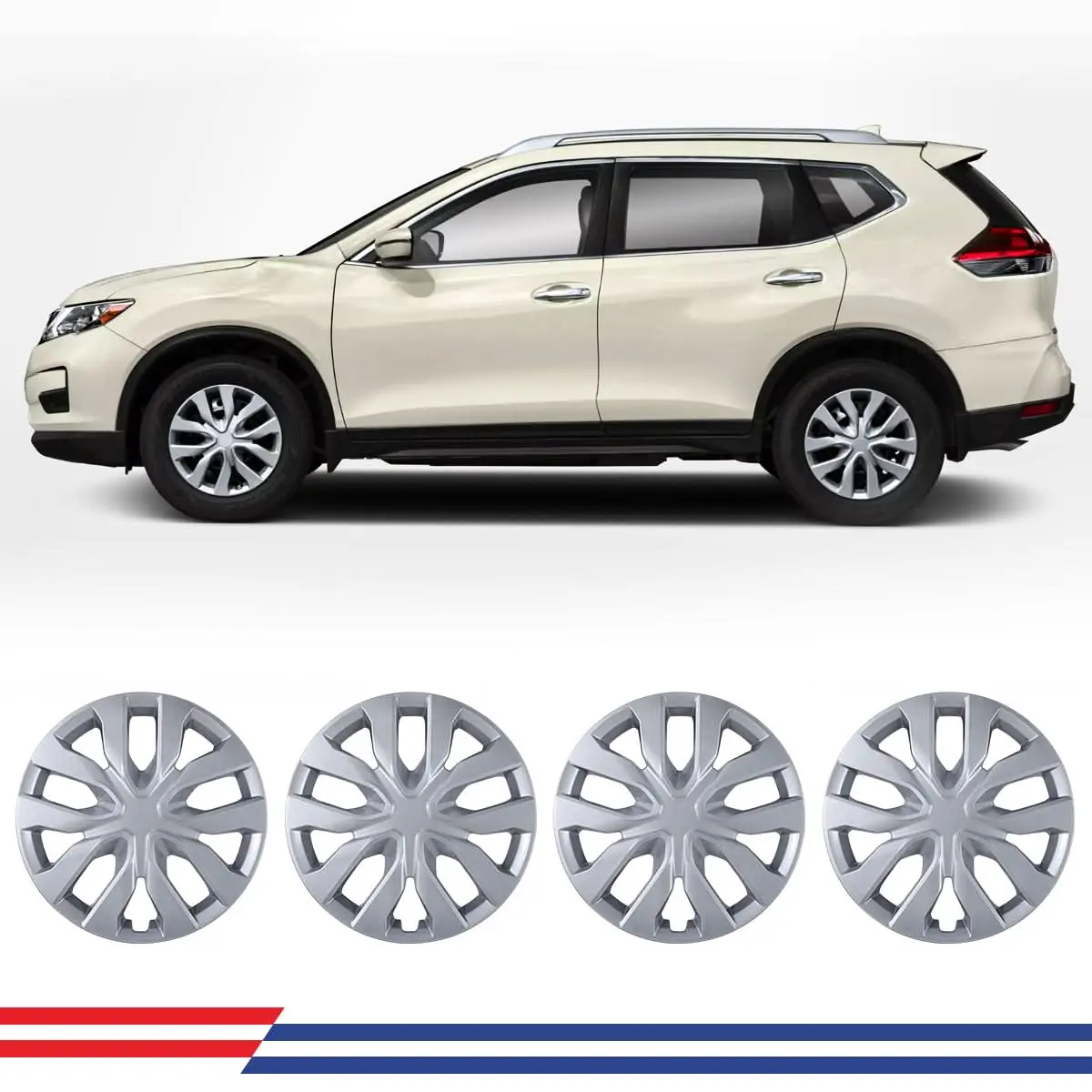 WOLFSTORM 4-Pack 17in High-Quality ABS Car Rim Covers - Easy-Install Auto Replacement Car Parts for Truck, SUV, Compatible with 2014-2020 NISSAN ROGUE to Enhance Appearance