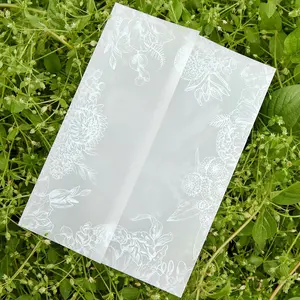 60 Sheets Pre-Folded White Floral Vellum Jackets for 5x7 Invitations Translucent Invitation Sleeve Wraps Envelope Liners for Wedding Baby Shower Invitation Cards