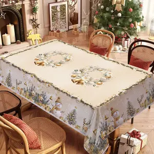 Christmas Rectangular Tablecloth, Snowflake Santa Reindeer Table Cover, Holiday Party Decor, Best Christmas Gift, New Year Dinner Decoration, Party Decoration Supplies, Christmas Decorations