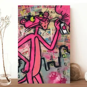 Pink Graffiti Cartoon Style Wall Art Colorful Street Art Canvas Print Aesthetic Room Decor Modern Poster Cool Wall Art for Bedroom Living Room Office Decor Urban Wall Hanging Trendy Home Decor Unique Gift Idea for Teens Friends