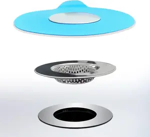 2PCS Bathtub Stopper Hair Catcher Kit, Bathtub Drain Strainer, Tub Stopper Plug Cover, Sink Filter, Silicone Drain Stopper for Bathroom, Laundry (Blue)